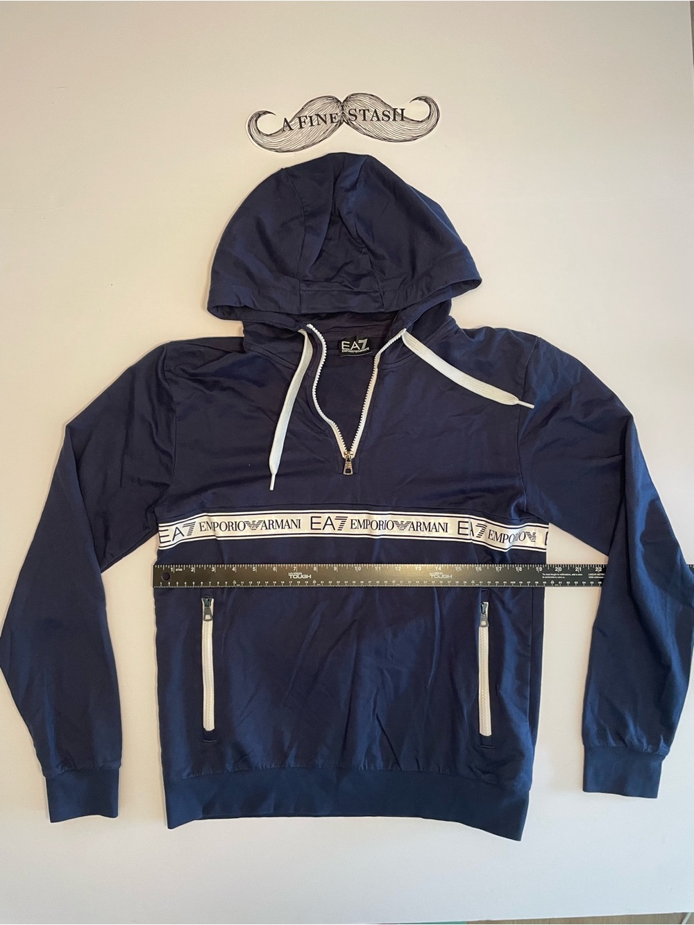 Emporio Armani EA7 Hoodie Men's Medium Navy Blue 1/4 Zip Sweatshirt Logo 3KPM26